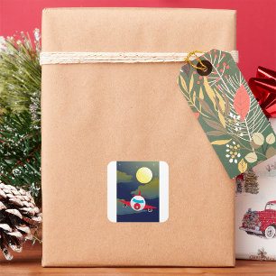 Sticker Carré Lune Et Avion