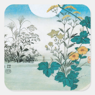Sticker Carré Lune et fleurs