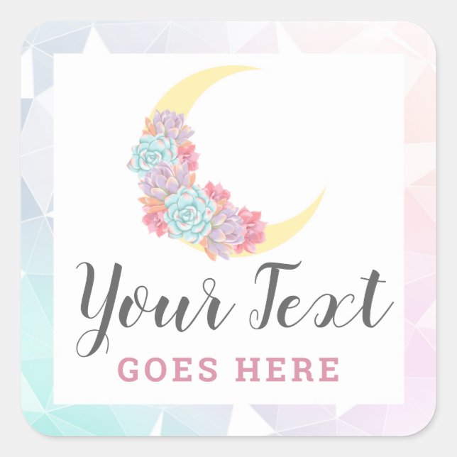 Sticker Carré Lune et succulents Pastel Mystic Boho Floral Cactu (Devant)