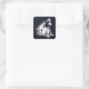 Sticker Carré Lune Forêt de pins d'hiver Wolf