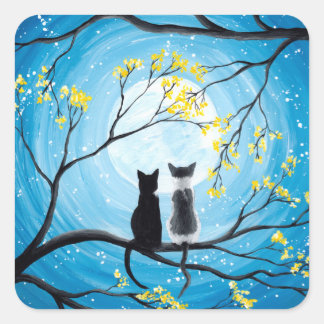 Sticker Carré Lune lunaire avec chats