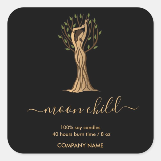 Sticker Carré Lune Mystic Witchy Celestial Willow Tree (Devant)