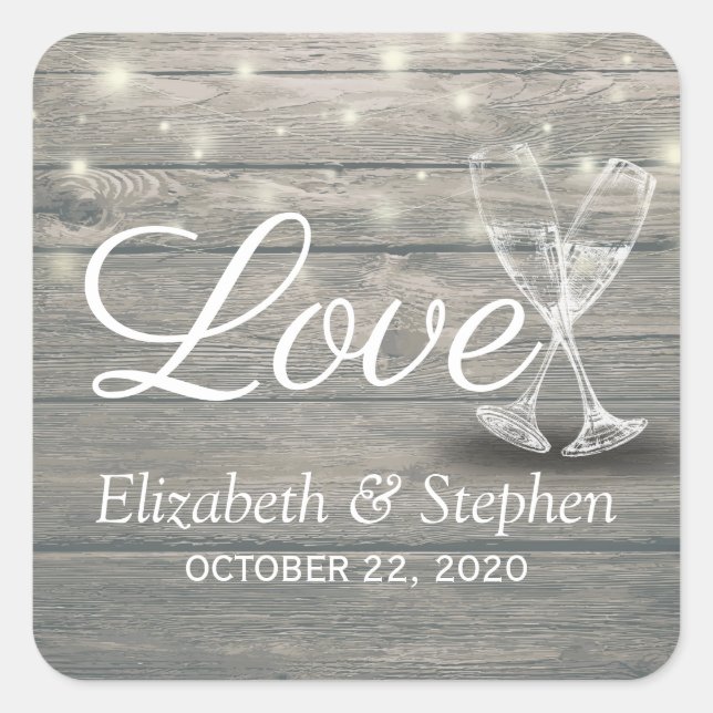 Sticker Carré Lunettes de Champagne mariage Merci (Devant)