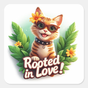 Sticker Carré Lunettes de soleil de chat tigré Badge Enraciné da
