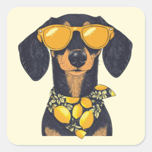 Sticker Carré Lunettes de soleil pour chien teckel Cool citrons