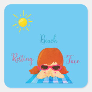Sticker Carré Lunettes de soleil pour filles face de plage Redhe