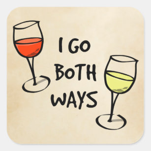 Sticker Carré Lunettes de vin de dessin Je vais les deux façons