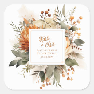 Sticker Carré Lush Orange Brûlé Automnal Floral & Verdure