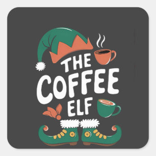 Sticker Carré Lutin de café Noël drôle de caféine Amoureux de No