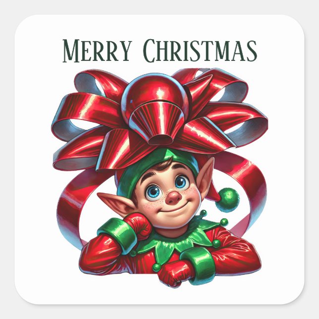 Sticker Carré lutin de Noël ajouter un message Joyeux Noël (Devant)
