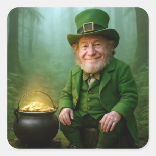 Sticker Carré Lutin Irlandais avec un Pot d'Or