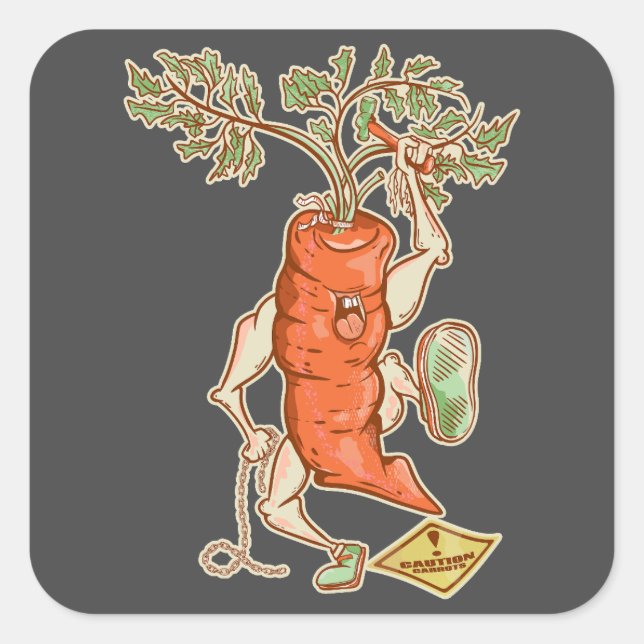 Sticker Carré Lutte contre les carottes Légumes amusants (Devant)