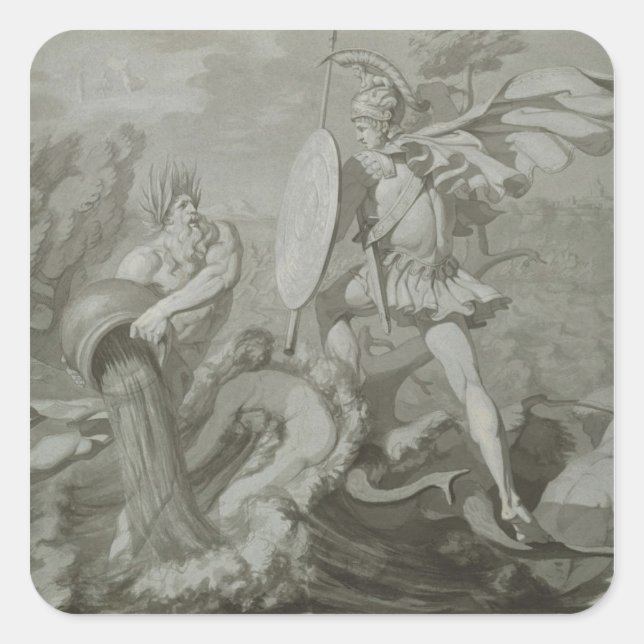 Sticker Carré Lutte d'Achille avec la rivière Scamander (Devant)