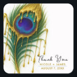 Sticker Carré Luxe Beauté Gold Drift Glam Peacock Feather<br><div class="desc">Stickers en plumes de luxe Beauty Gold Drift Glam Peacock</div>