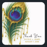 Sticker Carré Luxe Beauté Gold Drift Glam Peacock Feather<br><div class="desc">Stickers en plumes de luxe Beauty Gold Drift Glam Peacock</div>