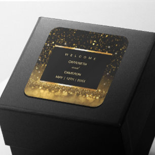 Sticker Carré Luxe Moderne Or Noir Paillettes 