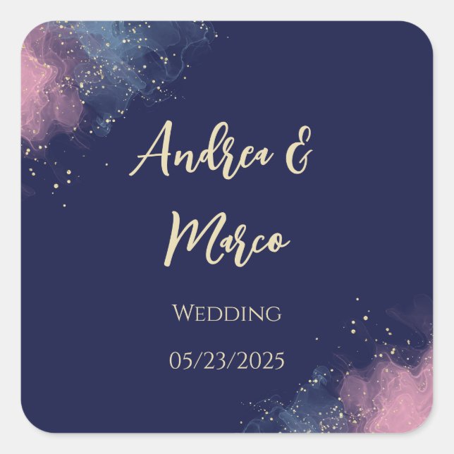 Sticker Carré Luxe Personnalisable Watercolor Beach Wedding (Devant)