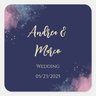 Sticker Carré Luxe Personnalisable Watercolor Beach Wedding
