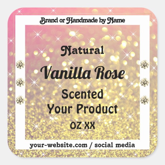 Sticker Carré Luxe Pink Purple Gold Parties scintillant Étiquett (Devant)
