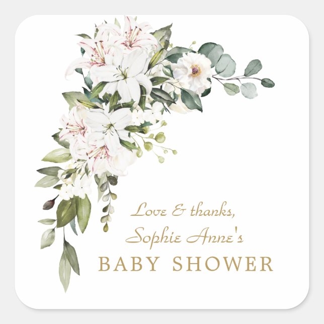 Sticker Carré Luxe White Imperial Lys Baby shower Rose (Devant)
