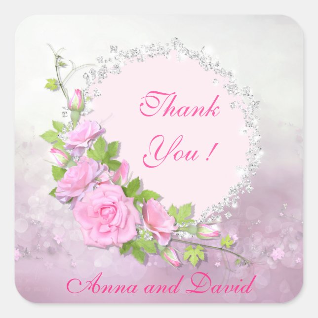 Sticker Carré Luxueuse Fleur Glitter Moderne Ajoutez Votre Texte (Devant)