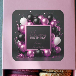 Sticker Carré Luxueux Balloons Noirs Roses Confetti Anniversaire