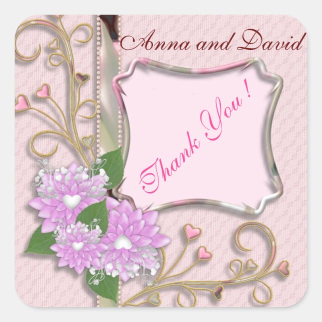 Sticker Carré Luxueux Cœur Rose Moderne Ajoutez Votre Texte (Devant)