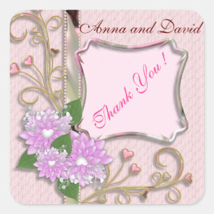 Sticker Carré Luxueux Cœur Rose Moderne Ajoutez Votre Texte
