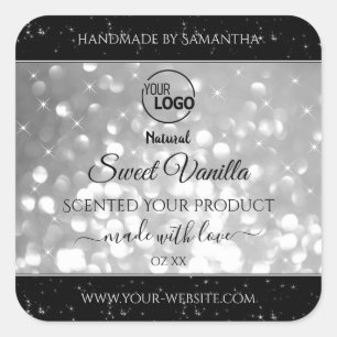 Sticker Carré Luxueux Parties scintillant d'argent Stars Logo Ét