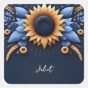 Sticker Carré Luxueux Rose Fuschia Couronne Royal Bleu Baby Show