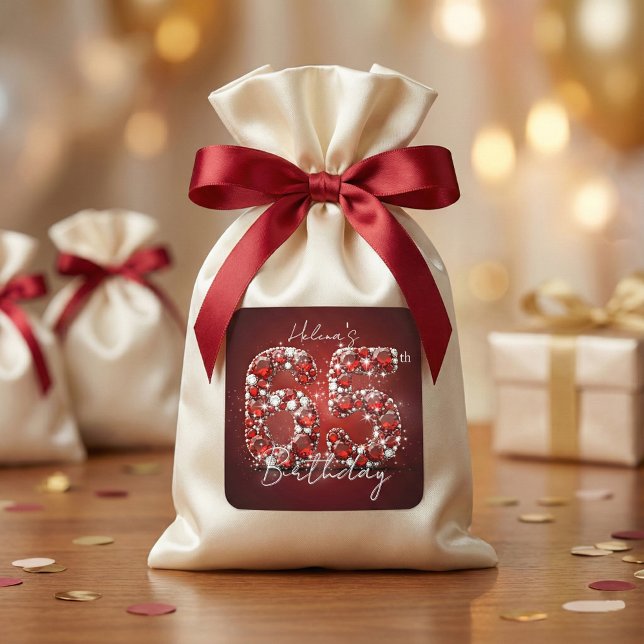 Sticker Carré Luxurious Elegant Ruby Red Diamonds 65th Birthday (Créateur téléchargé)