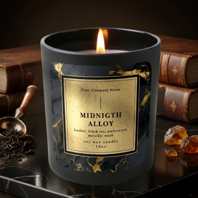 Sticker Carré Luxury Black Gold Agate Elegant Shiny Candle Label (Luxury Black Gold Agate Elegant Shiny Candle Label)