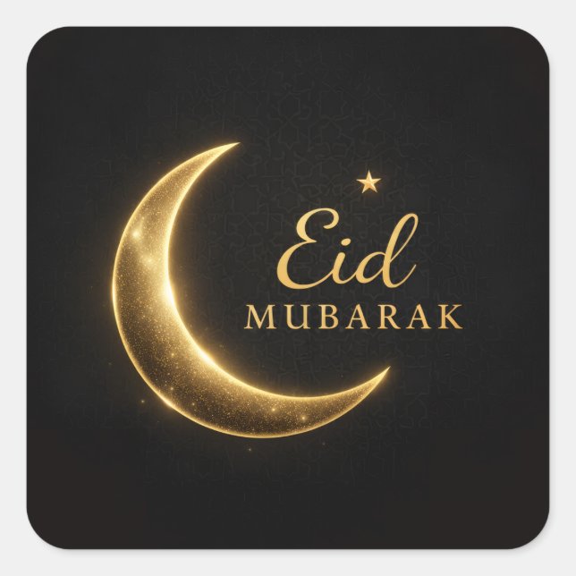 Sticker Carré Luxury Black & Gold Eid Mubarak Stickers– Elegant (Devant)