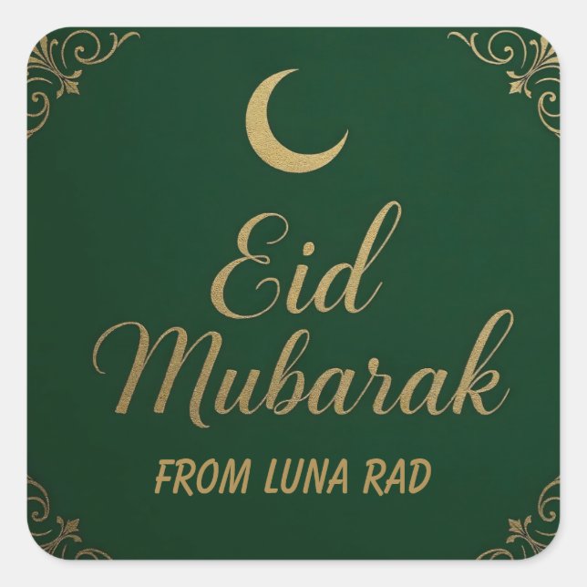 Sticker Carré Luxury Elegant Eid Mubarak Greeting in Green (Devant)