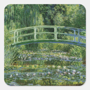 Sticker Carré Lys à eau Claude Monet et pont japonais