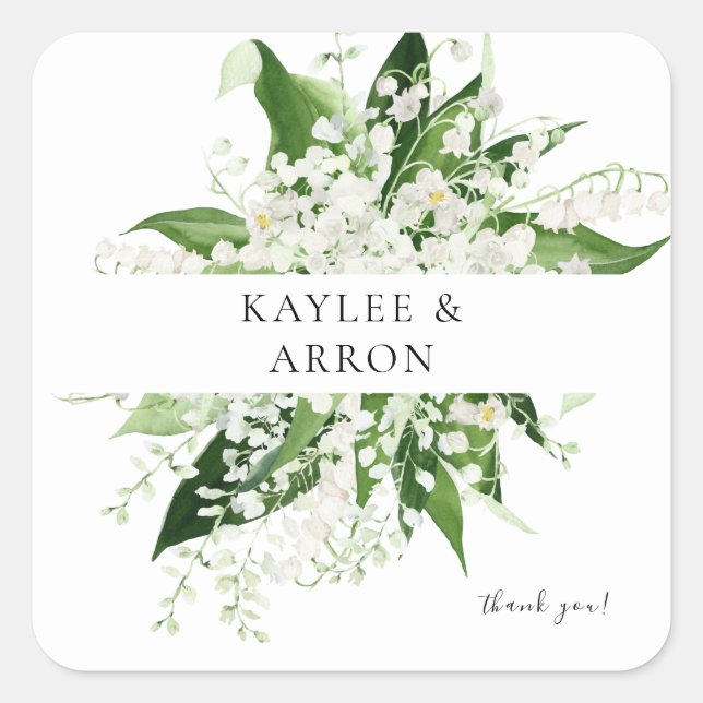 Sticker Carré Lys de la Vallée Merci floral blanc (Devant)
