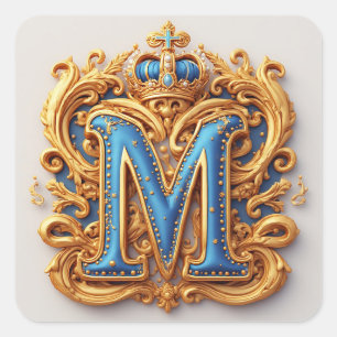 Sticker Carré M en lettre dorée ornée avec cadre et couronne