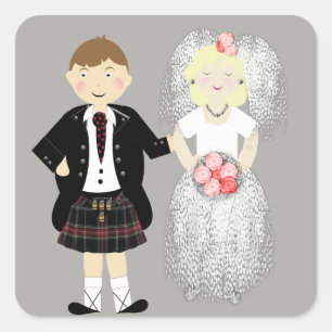 Sticker Carré M. et Mme Cute Bride et Kilted Groom