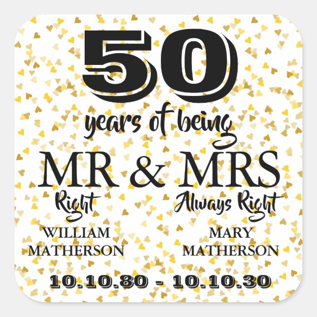 Sticker Carré M. Mme Right Fun 50e anniversaire de mariage (Devant)
