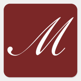 Sticker Carré M Monogramme initial blanc sur rouge foncé,