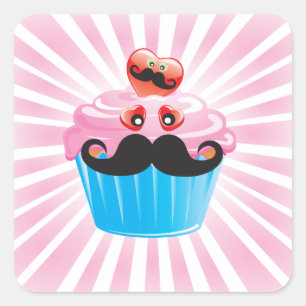 Sticker Carré M. Mustache Cupcake