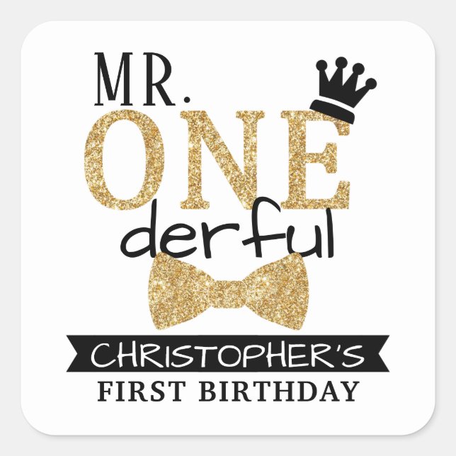Sticker Carré M. ONEderful 1st Birthday Party Favor (Devant)
