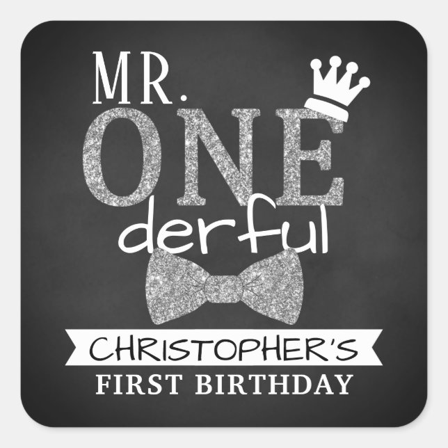Sticker Carré M. ONEderful 1st Birthday Party Favor (Devant)