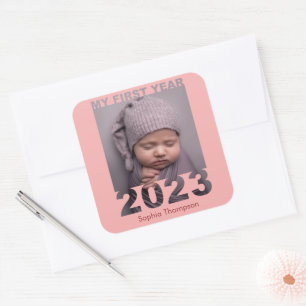 Sticker Carré Ma première année 2023 Découpe moderne Baby Photo 