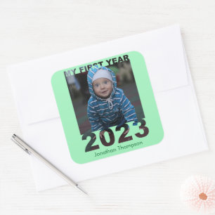 Sticker Carré Ma première année 2023 Moderne Découpe Bébé Photo