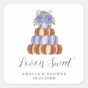 Sticker Carré Macaron de Fête de Fiançailles Love Is Sweet