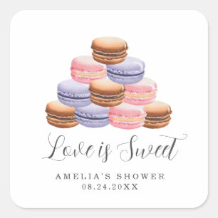 Sticker Carré Macaron Mariage Love Is Sweet