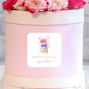 Sticker Carré Macarons à ruban rose Boulangerie française fait m