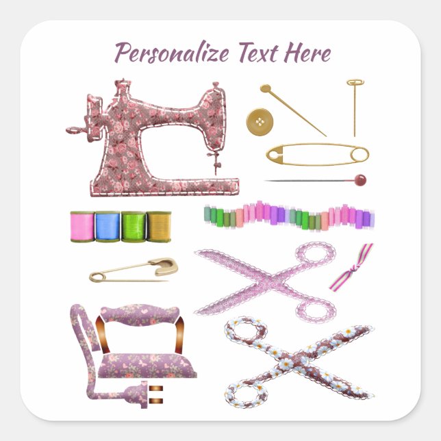 Sticker Carré Machine à coudre et accessoires sur mesure Seamstr (Devant)