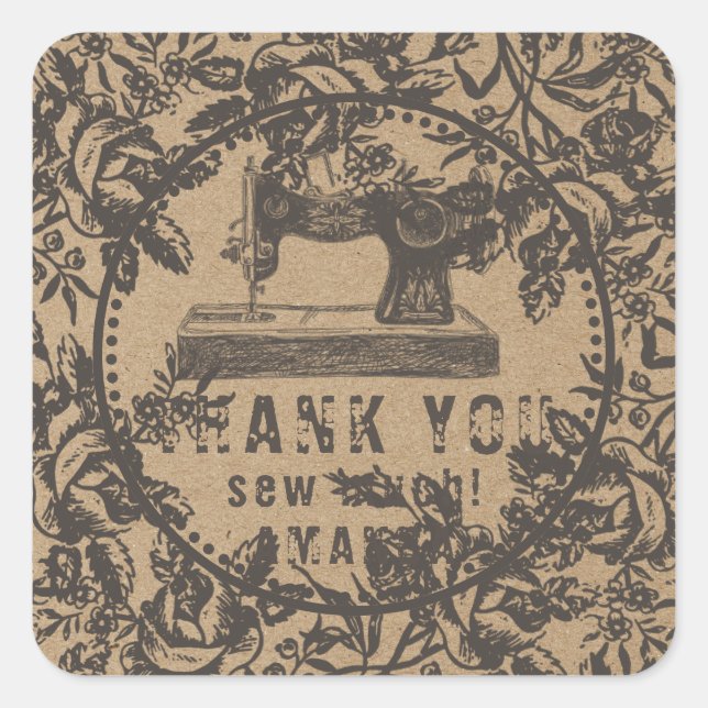 Sticker Carré Machine à coudre papier kraft floral (Devant)